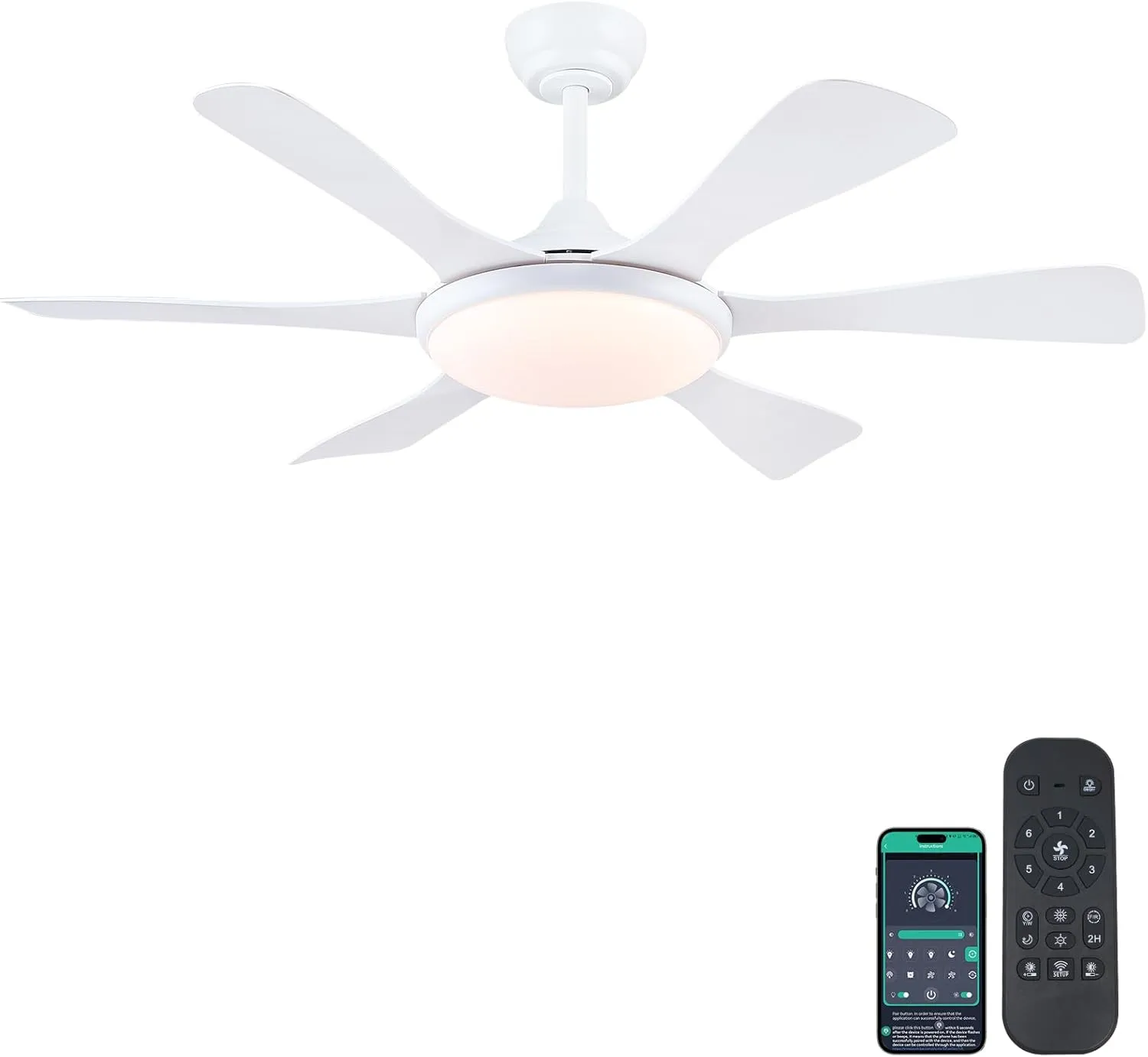 Ceiling Fans with Lights-47 Low Profile Ceiling Fan with Light and Remote/APP Control,Flush Mount,DC Reversible,LED Dimmable Ceiling Fans for Bedroom,Indoor/Outdoor Patio Use(White) App-controlled remote fan for convenience