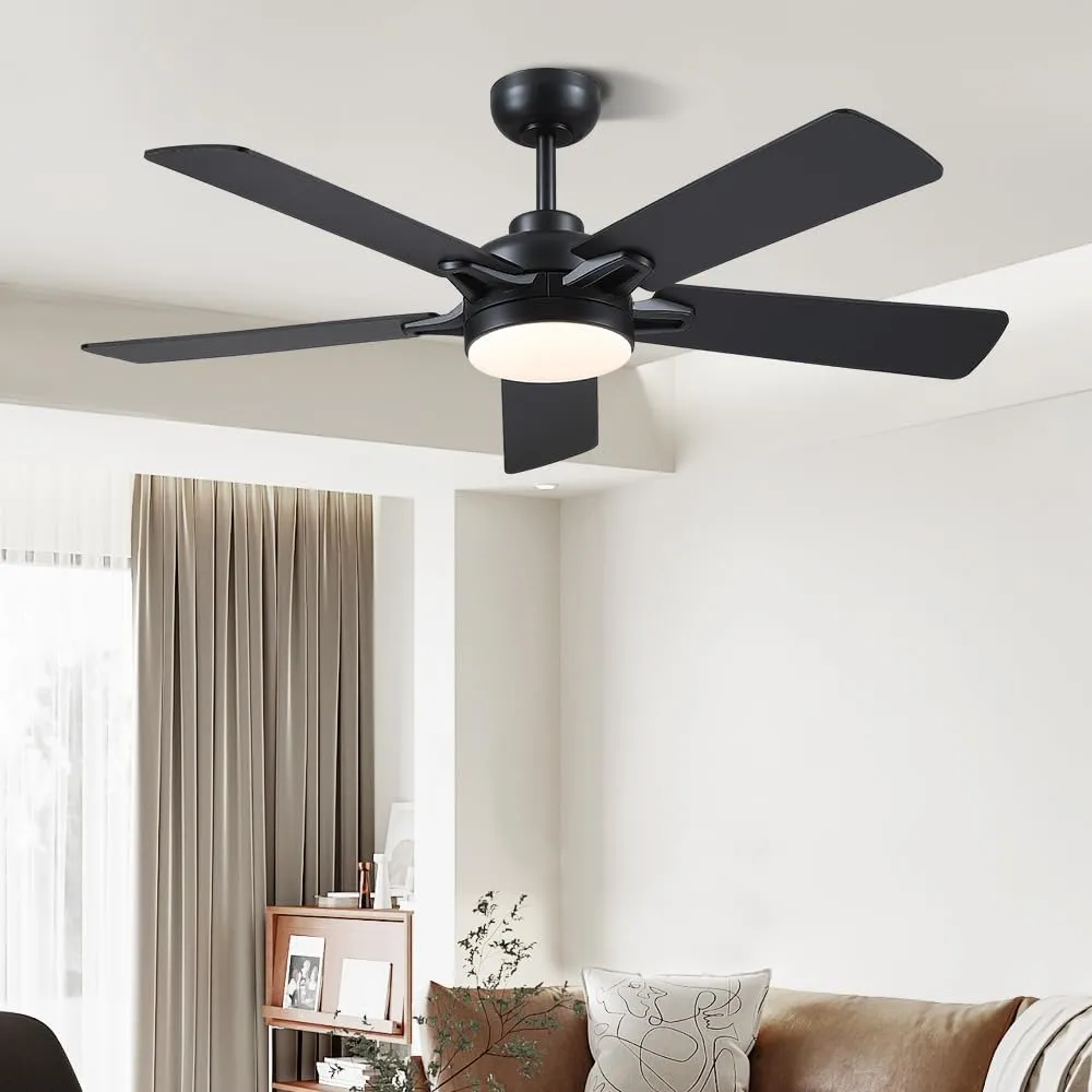 Ceiling Fans with Lights - 52 Inch Black Low Profile Ceiling Fan with Remote Control, 3CCT Dimmable Lighting, 6 Speeds Reversible, Modern Ceiling Fan Light for Indoor/Outdoor Use