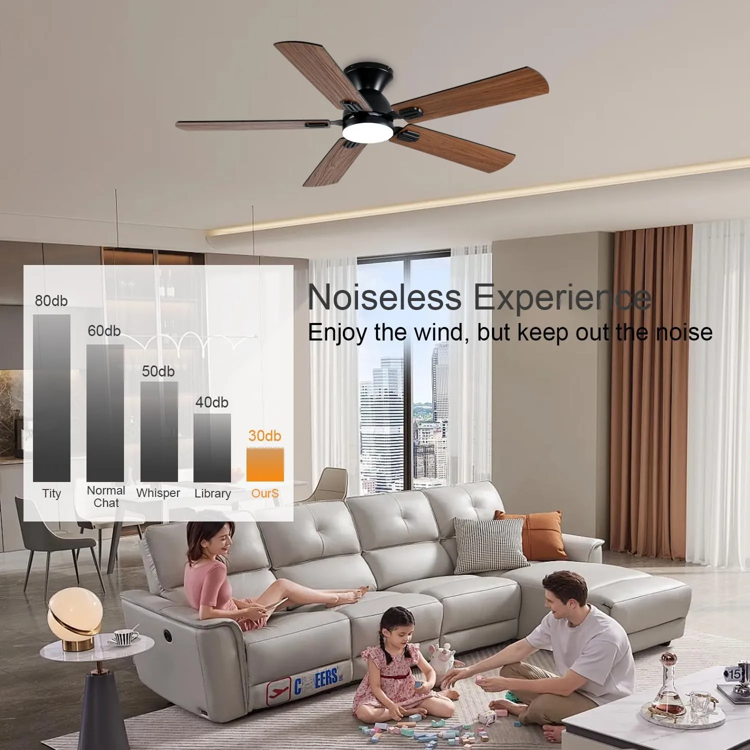Ceiling Fans with Lights, 52 Inch Low Profile Ceiling Fan with Light and Remote, Flush Mount Ceiling Fan, 3CCT, Dimmable, Noiseless, Ceiling Light Fan for Bedroom, Indoor/Outdoor Use,Brown