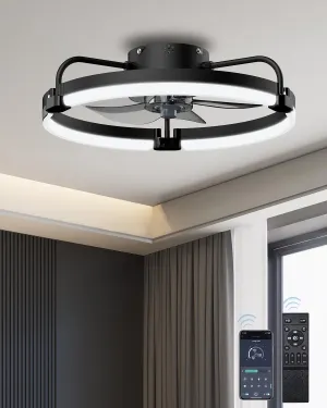 Ceiling Fans with Lights and Remote, 20" Low Profile Ceing Fans with 6 Wind Speeds, 3000K-6500K Dimmable Modern Ceiling Fan for Bedroom, Black Small bladeless fan for quiet cooling
