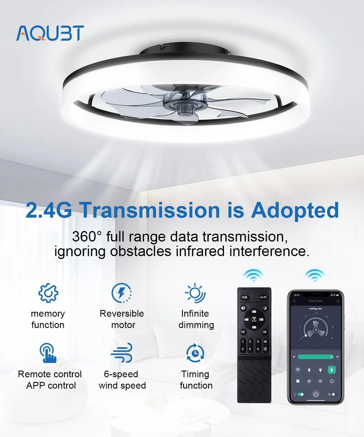 Ceiling Fans with Lights and Remote, 20" Modern Low Profile Ceiling Fan with Light, Stepless Color Temperature Change and 6 Speeds for Bedroom, Kids Room and Living Room (Black)