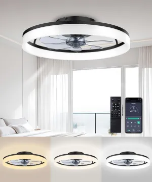 Ceiling Fans with Lights and Remote, 20" Modern Low Profile Ceiling Fan with Light, Stepless Color Temperature Change and 6 Speeds for Bedroom, Kids Room and Living Room (Black) Small bladeless fan for quiet cooling