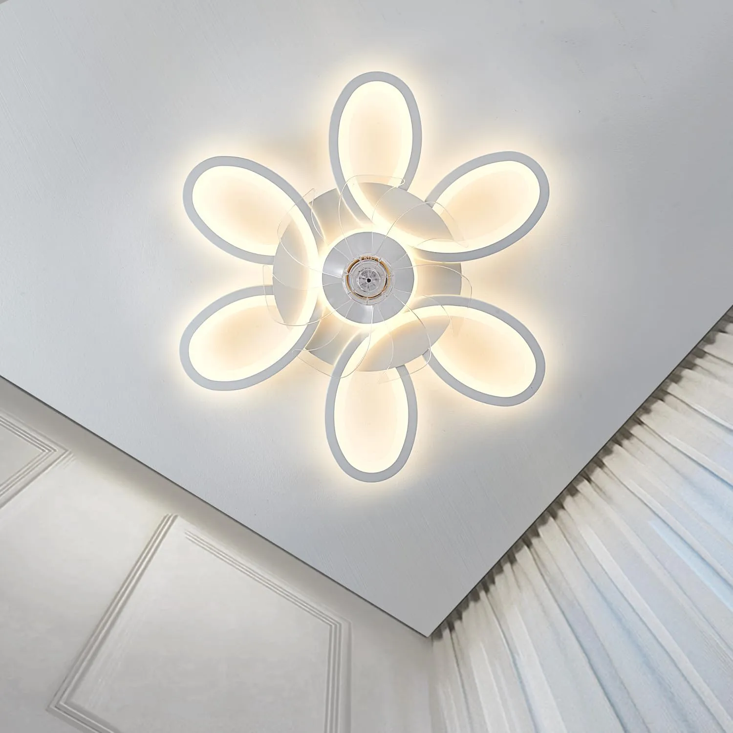 Ceiling Fans with Lights and Remote, 25 Inch Modern Low Profile Flush Mount Ceiling Fan, Dimmable LED Ceiling Light Fixture, Small Ceiling Fans for Bedroom, Kitchen, Indoor-White