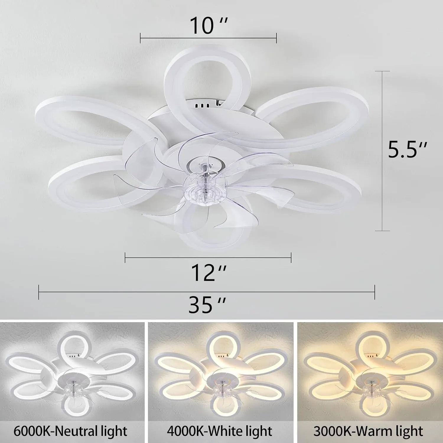Ceiling Fans with Lights and Remote, 25 Inch Modern Low Profile Flush Mount Ceiling Fan, Dimmable LED Ceiling Light Fixture, Small Ceiling Fans for Bedroom, Kitchen, Indoor-White
