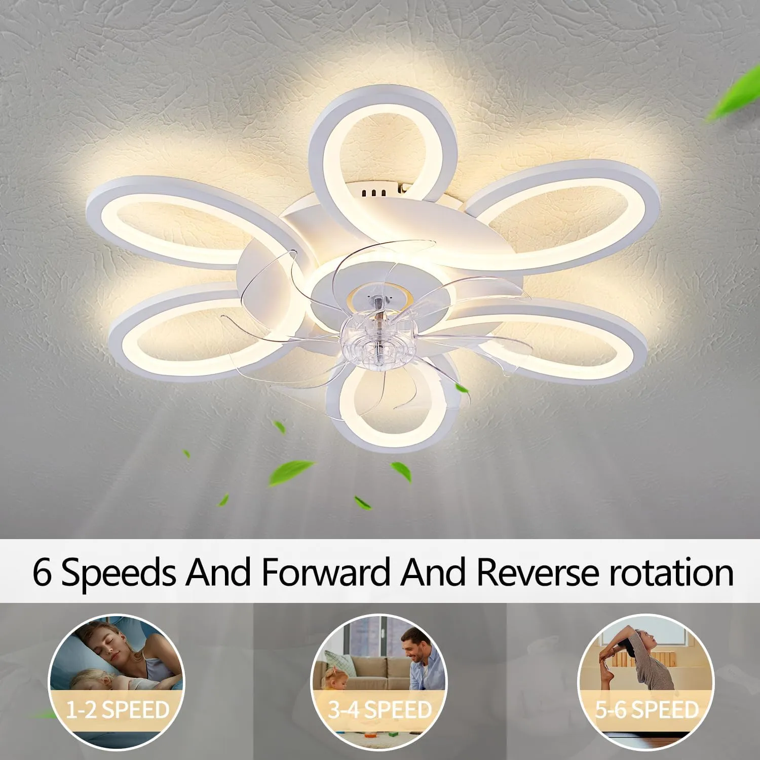 Ceiling Fans with Lights and Remote, 25 Inch Modern Low Profile Flush Mount Ceiling Fan, Dimmable LED Ceiling Light Fixture, Small Ceiling Fans for Bedroom, Kitchen, Indoor-White