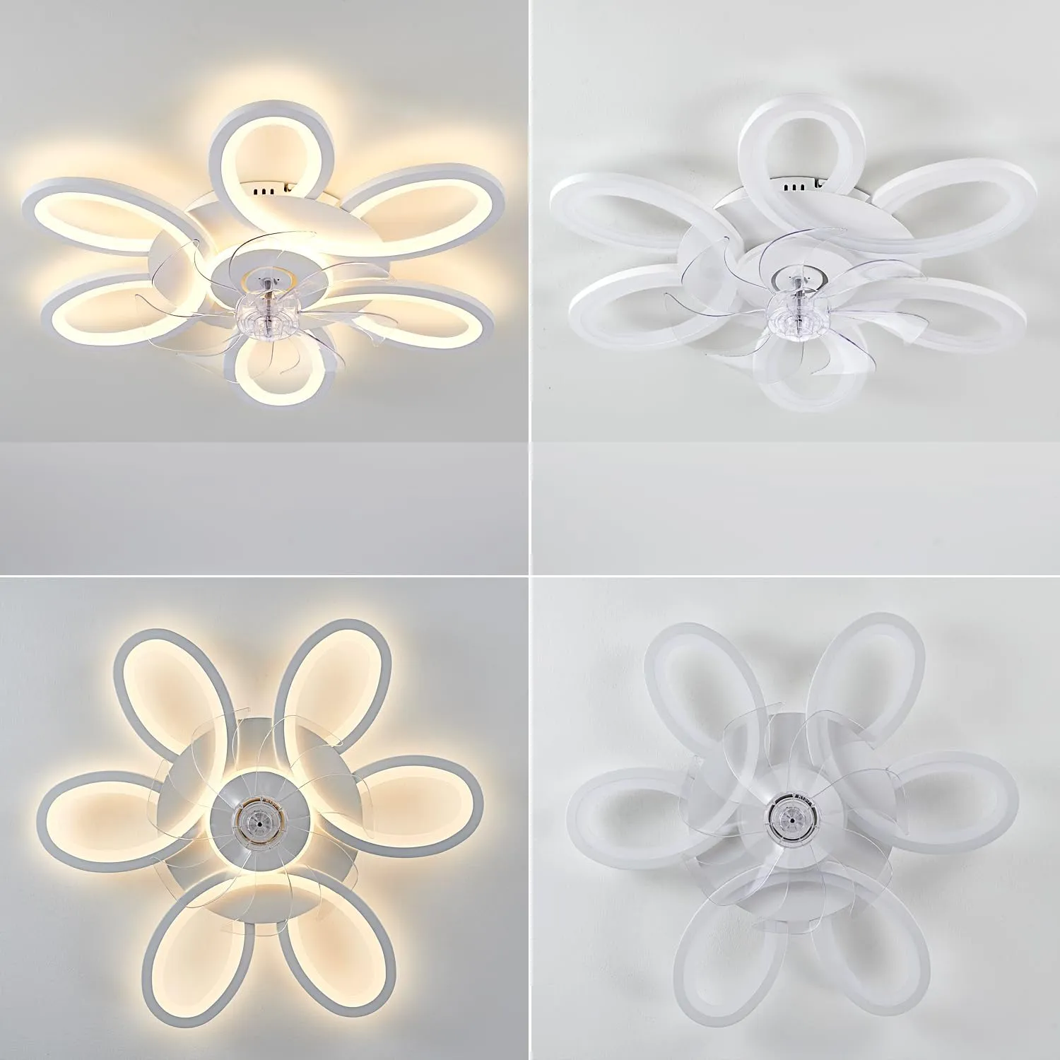Ceiling Fans with Lights and Remote, 25 Inch Modern Low Profile Flush Mount Ceiling Fan, Dimmable LED Ceiling Light Fixture, Small Ceiling Fans for Bedroom, Kitchen, Indoor-White
