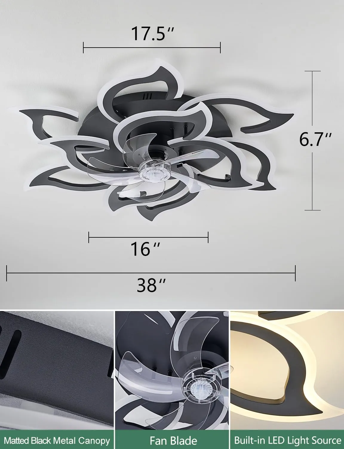 Ceiling Fans with Lights and Remote, 32Inch Modern Low Profile Ceiling Fan with App Control, Dimmable LED Flush Mount Ceiling Fan Lights, Ceiling Fans for LivingroomDiningroom, Kitchen, Indoor-Black