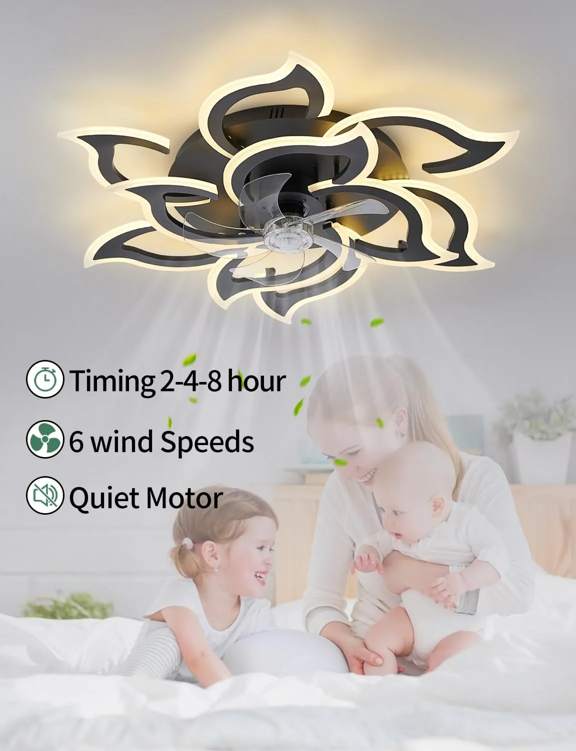 Ceiling Fans with Lights and Remote, 32Inch Modern Low Profile Ceiling Fan with App Control, Dimmable LED Flush Mount Ceiling Fan Lights, Ceiling Fans for LivingroomDiningroom, Kitchen, Indoor-Black