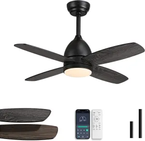 Ceiling Fans with Lights and Remote, 38 in Low Profile Ceiling Fan with Quiet Reversible DC Motor, 6-Speed, Dimmable 3-Color LED, Black Ceiling Fan for Bedroom, Patio, Indoor and Outdoor App-controlled remote fan for convenience