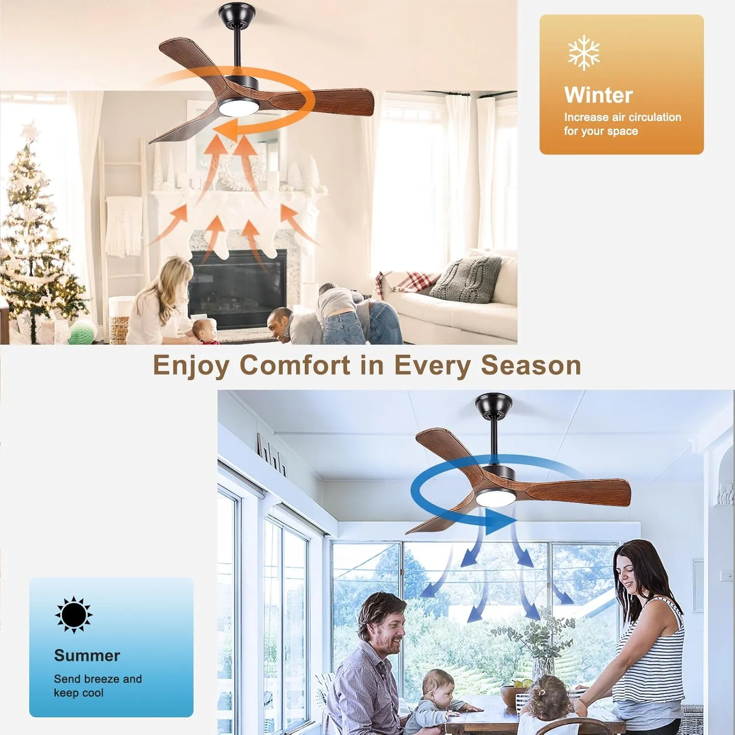 Ceiling Fans with Lights and Remote: 42-Inch Ceiling Fan 3 Blades Low Profile Outdoor - Walnut Ceiling Fans with Remote APP Control Quiet Reversible DC Motor for Patio Living Room