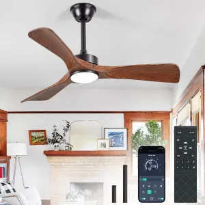Ceiling Fans with Lights and Remote: 42-Inch Ceiling Fan 3 Blades Low Profile Outdoor - Walnut Ceiling Fans with Remote APP Control Quiet Reversible DC Motor for Patio Living Room App-controlled remote fan for convenience
