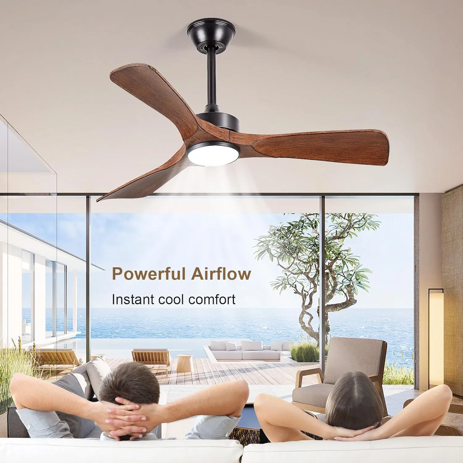 Ceiling Fans with Lights and Remote: 42-Inch Ceiling Fan 3 Blades Low Profile Outdoor - Walnut Ceiling Fans with Remote APP Control Quiet Reversible DC Motor for Patio Living Room