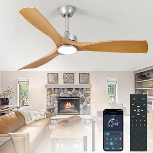 Ceiling Fans with Lights and Remote: 52-Inch Ceiling Fan 3 Blades Low Profile Outdoor - Modern Ceiling Fans with Remote APP Control Quiet Reversible DC Motor for Patio Living Room App-controlled remote fan for convenience