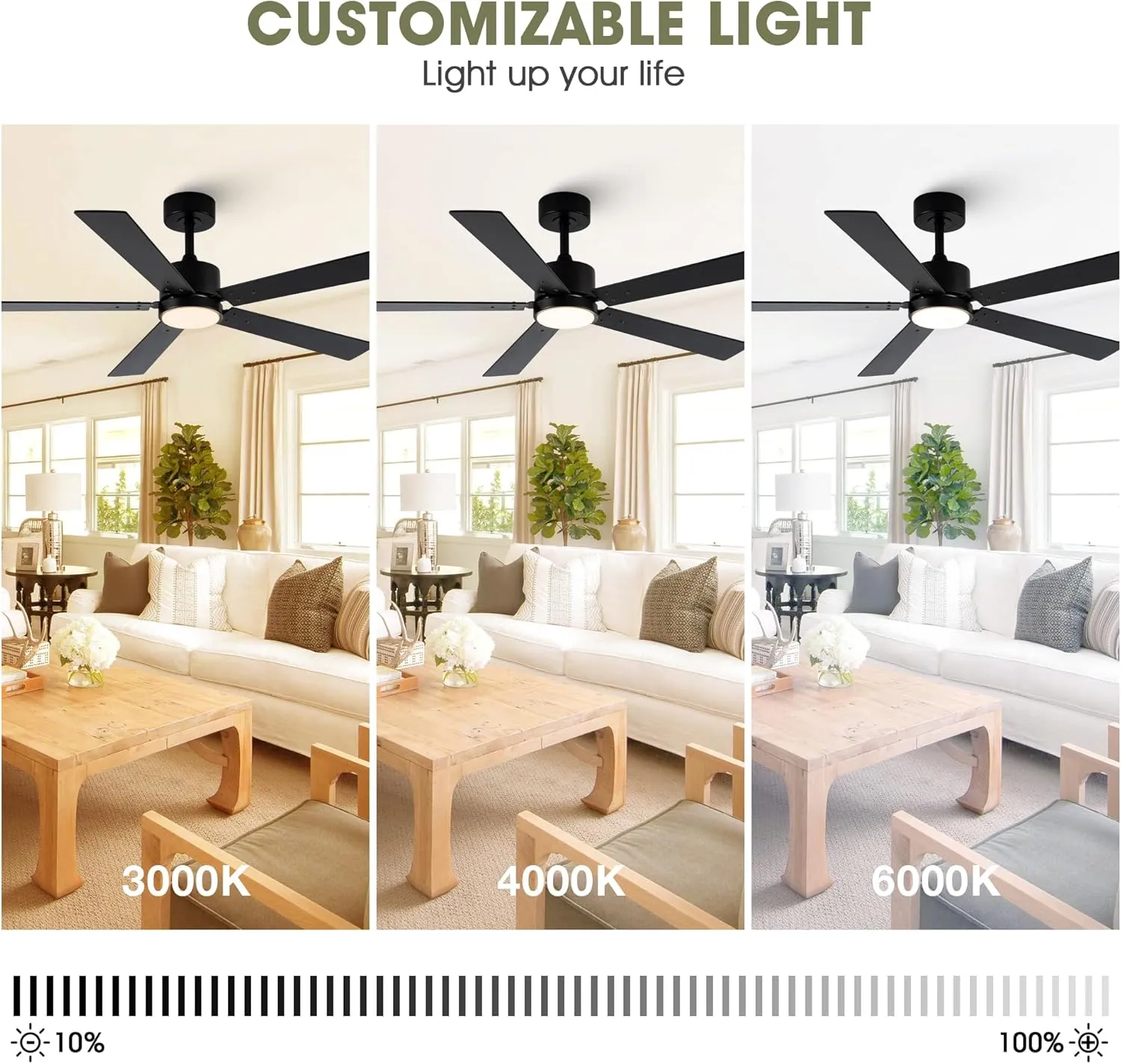 Ceiling Fans with Lights and Remote 52 Inch Modern Ceiling Fan with 6 Speeds, Dimmable LED, Reversible Noiseless DC Motor, Two-Color Blades, Cooling Fan for Bedroom, Living Room, Dining Room