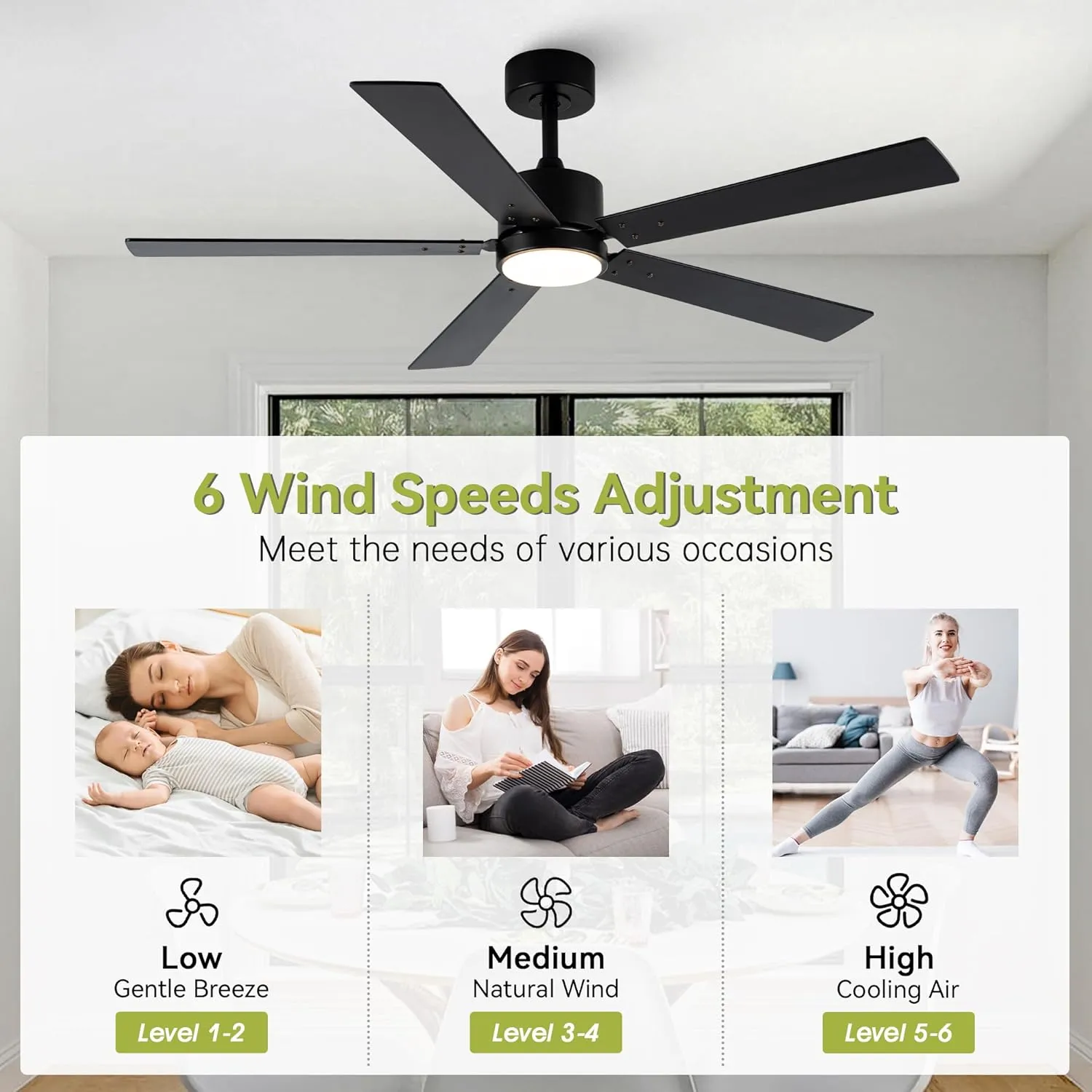 Ceiling Fans with Lights and Remote 52 Inch Modern Ceiling Fan with 6 Speeds, Dimmable LED, Reversible Noiseless DC Motor, Two-Color Blades, Cooling Fan for Bedroom, Living Room, Dining Room