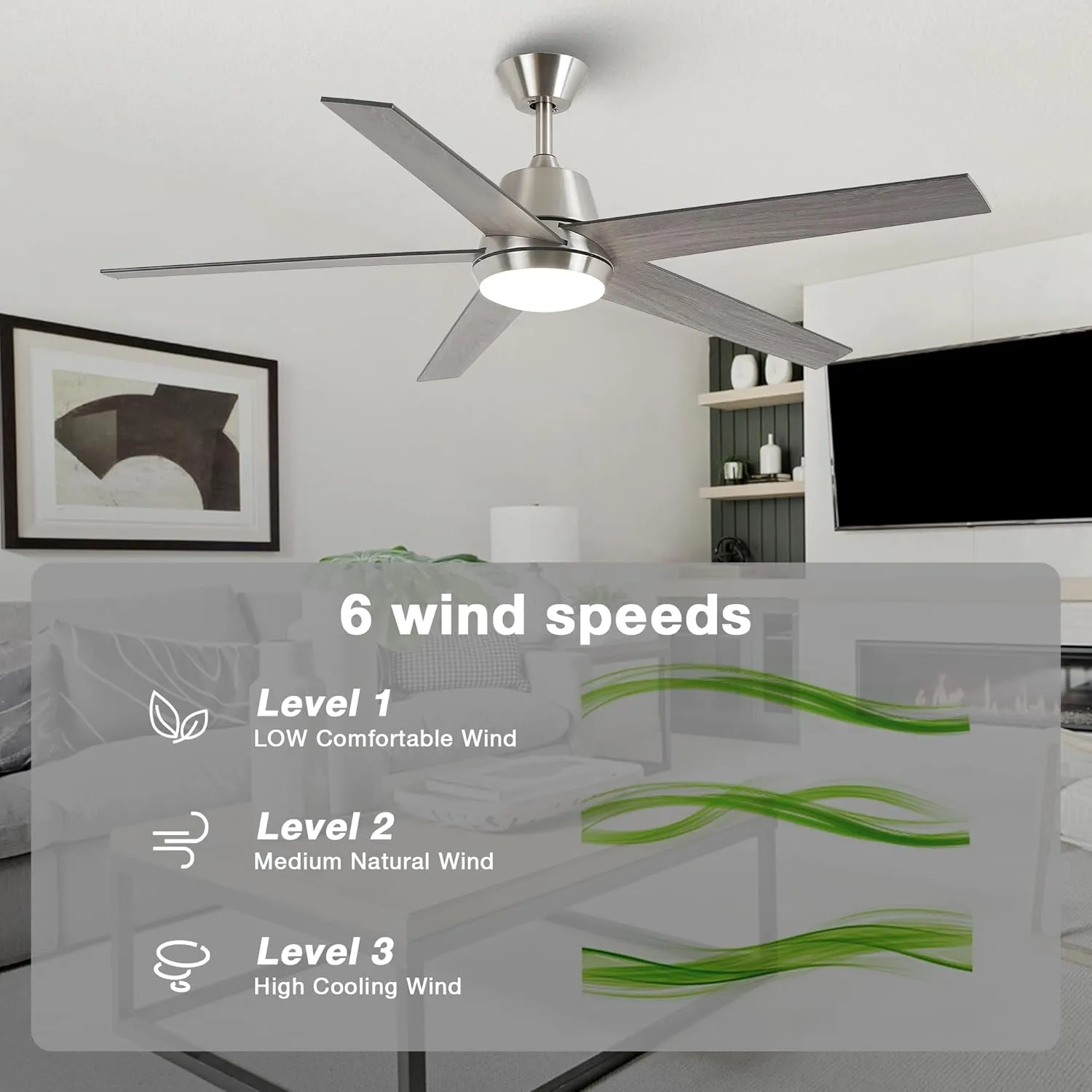 Ceiling Fans with Lights and Remote 52 Inch Modern Ceiling Fan with 6 Speeds, Dimmable LED, Reversible Noiseless DC Motor, Two-Color Blades, Cooling Fan for Bedroom, Living Room, Dining Room
