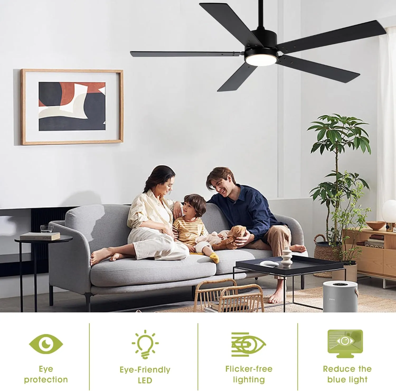 Ceiling Fans with Lights and Remote 52 Inch Modern Ceiling Fan with 6 Speeds, Dimmable LED, Reversible Noiseless DC Motor, Two-Color Blades, Cooling Fan for Bedroom, Living Room, Dining Room