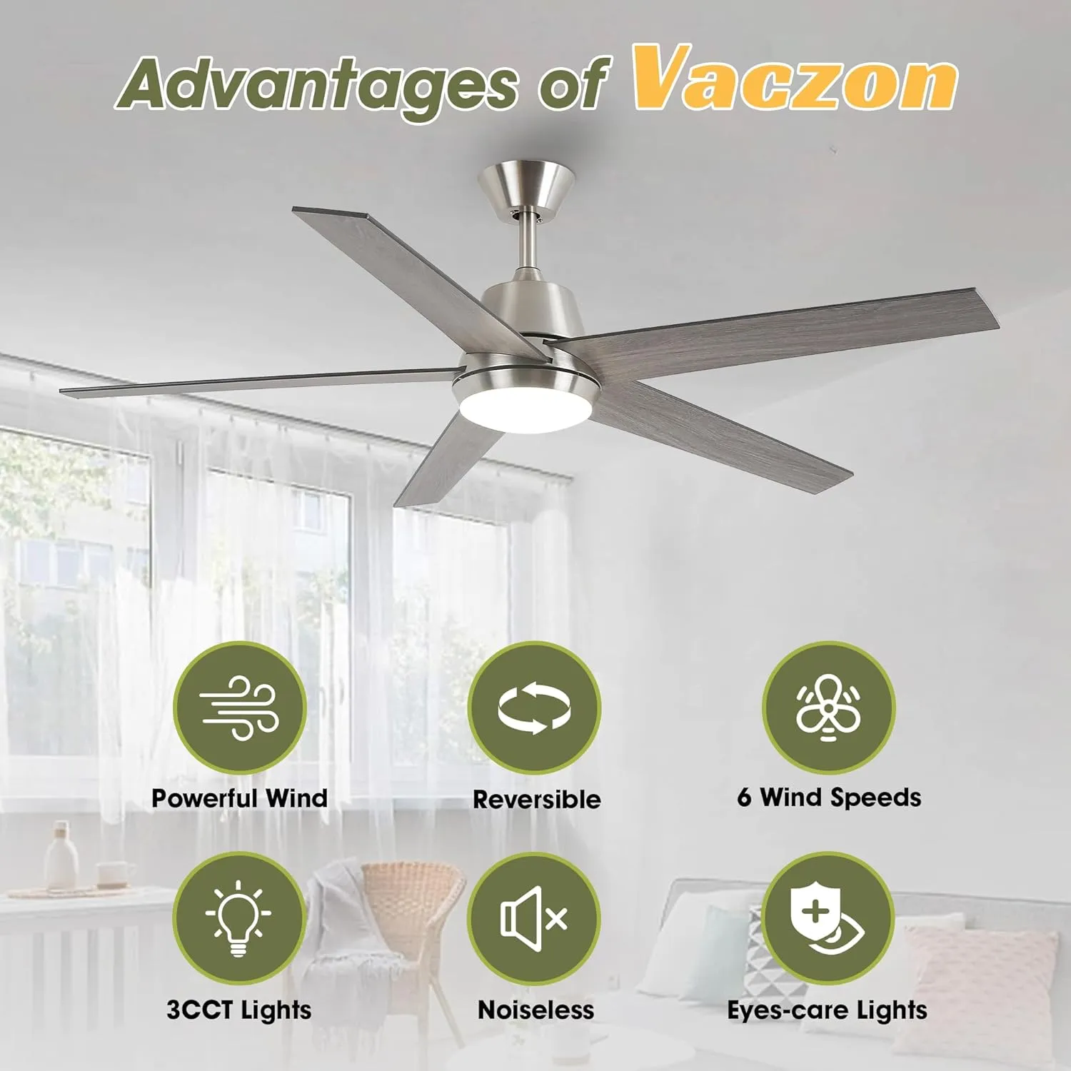 Ceiling Fans with Lights and Remote 52 Inch Modern Ceiling Fan with 6 Speeds, Dimmable LED, Reversible Noiseless DC Motor, Two-Color Blades, Cooling Fan for Bedroom, Living Room, Dining Room