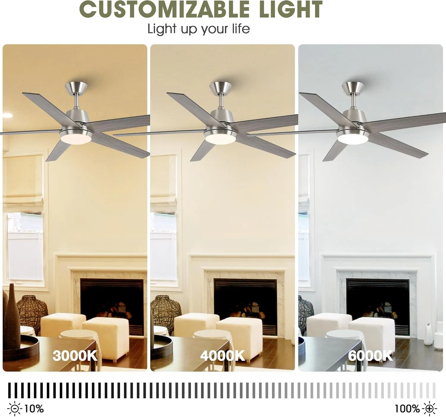 Ceiling Fans with Lights and Remote 52 Inch Modern Ceiling Fan with 6 Speeds, Dimmable LED, Reversible Noiseless DC Motor, Two-Color Blades, Cooling Fan for Bedroom, Living Room, Dining Room