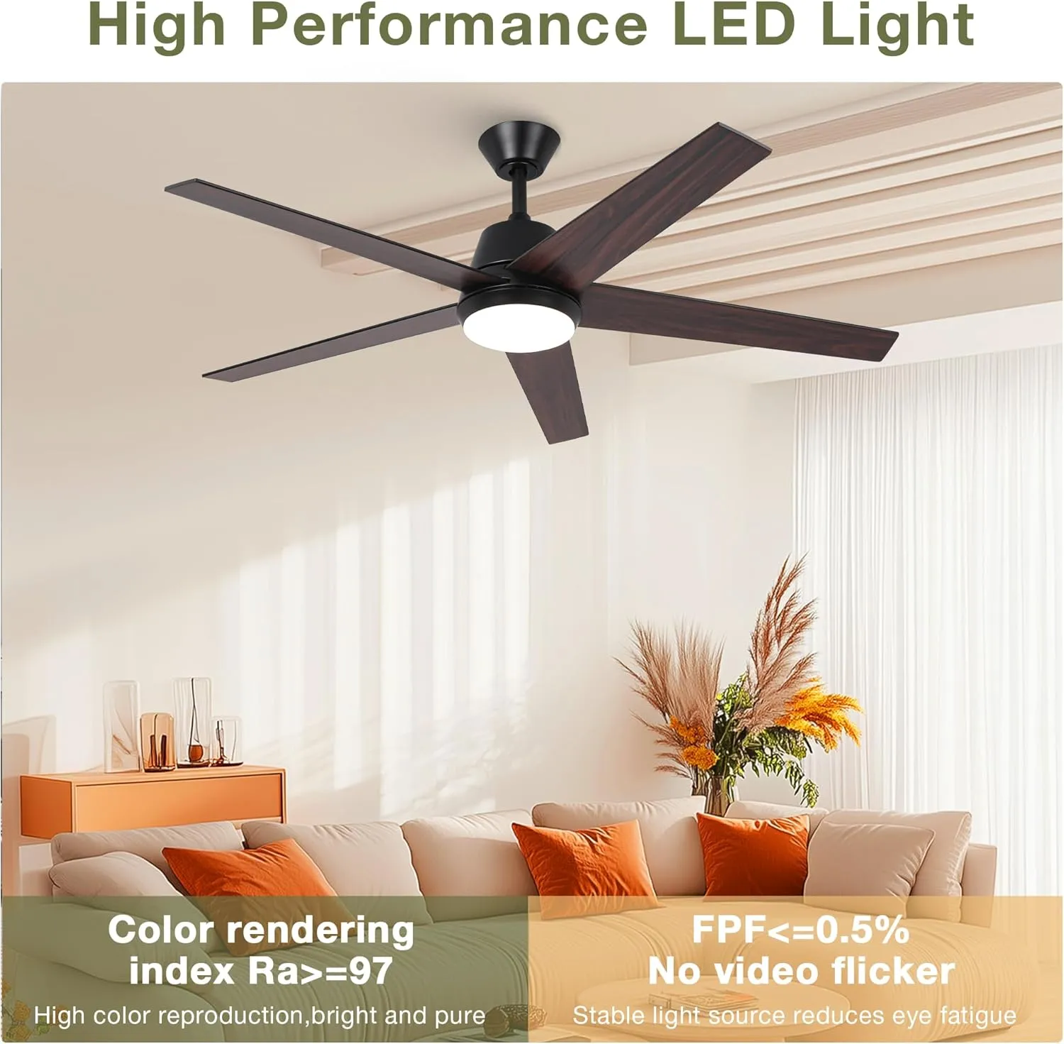 Ceiling Fans with Lights and Remote 52 Inch Modern Ceiling Fan with Quiet Reversible DC Motor Timer Black Ceiling Fan for Bedroom Living Room Dining Room