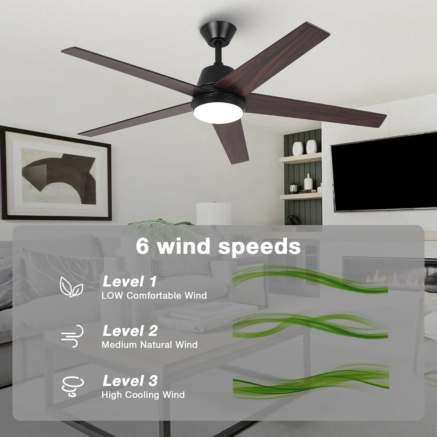 Ceiling Fans with Lights and Remote 52 Inch Modern Ceiling Fan with Quiet Reversible DC Motor Timer Black Ceiling Fan for Bedroom Living Room Dining Room