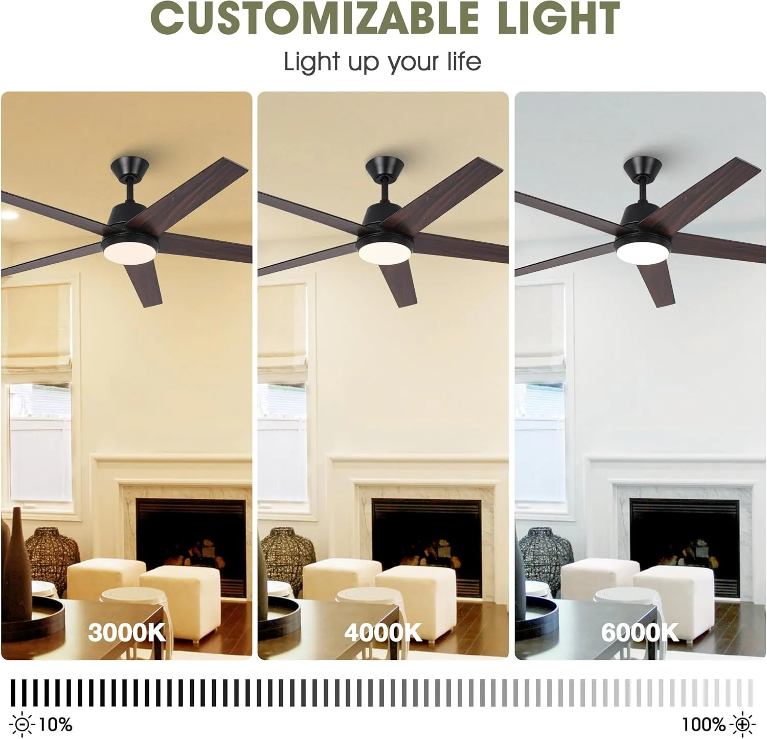 Ceiling Fans with Lights and Remote 52 Inch Modern Ceiling Fan with Quiet Reversible DC Motor Timer Black Ceiling Fan for Bedroom Living Room Dining Room