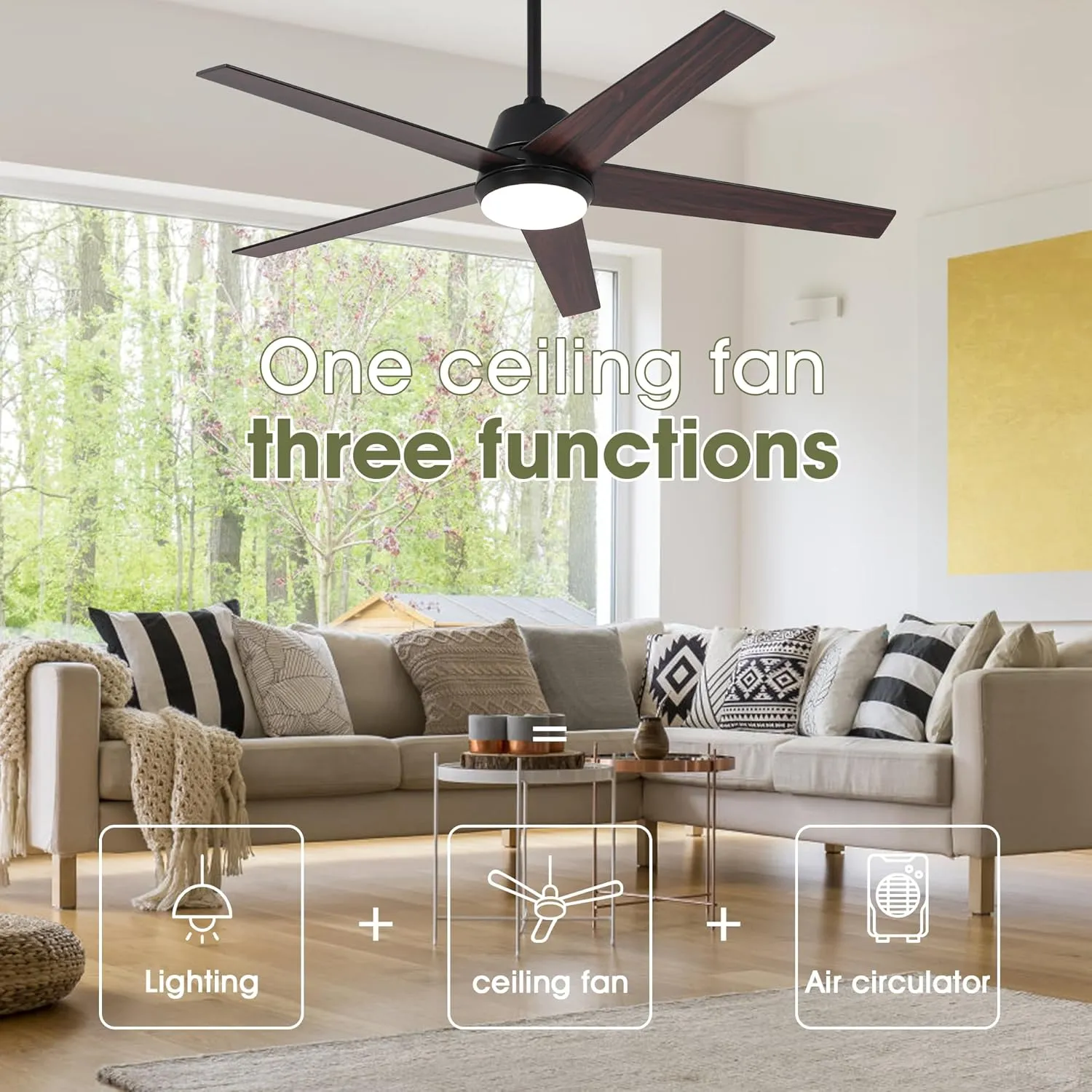 Ceiling Fans with Lights and Remote 52 Inch Modern Ceiling Fan with Quiet Reversible DC Motor Timer Black Ceiling Fan for Bedroom Living Room Dining Room