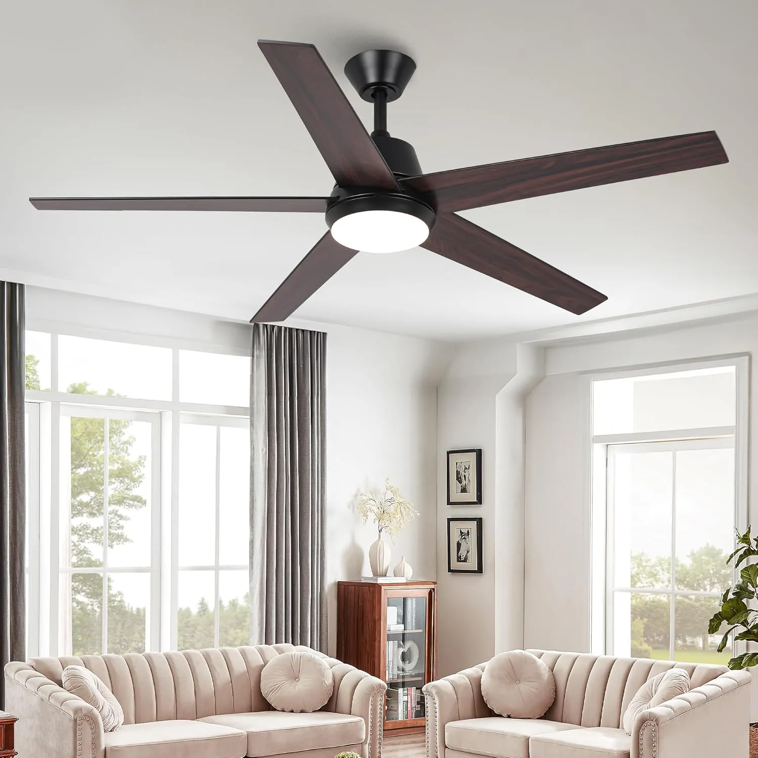 Ceiling Fans with Lights and Remote 52 Inch Modern Ceiling Fan with Quiet Reversible DC Motor Timer Black Ceiling Fan for Bedroom Living Room Dining Room Fan with safety blade design