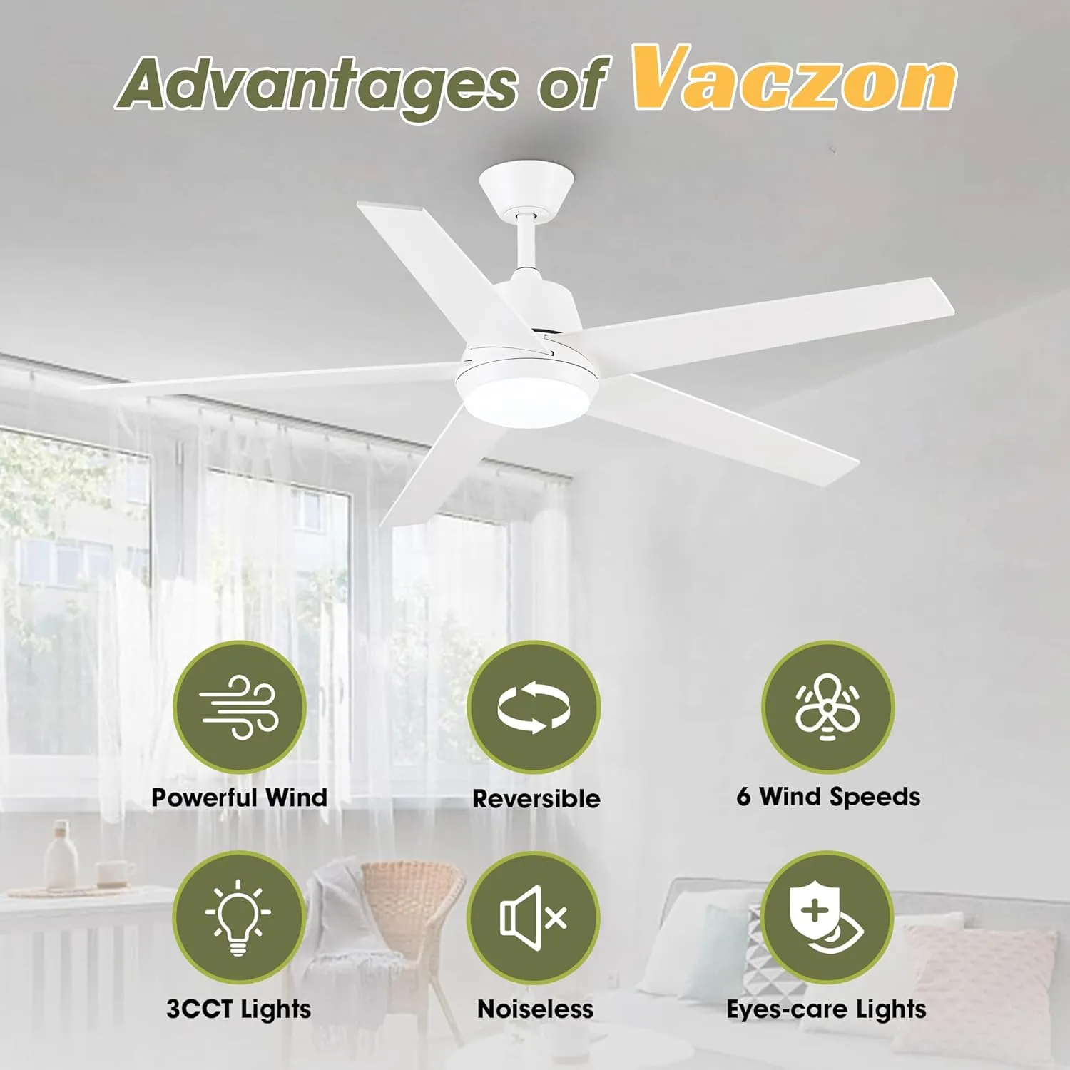 Ceiling Fans with Lights and Remote - 52 Inch Modern Cooling Fan with Noiseless Reversible DC Motor Timer White Ceiling Fan for Bedroom Living Room Dining room