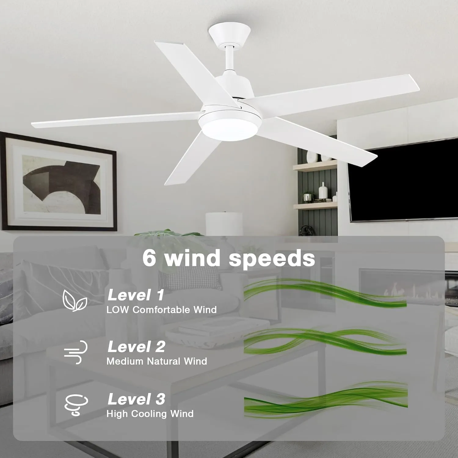 Ceiling Fans with Lights and Remote - 52 Inch Modern Cooling Fan with Noiseless Reversible DC Motor Timer White Ceiling Fan for Bedroom Living Room Dining room
