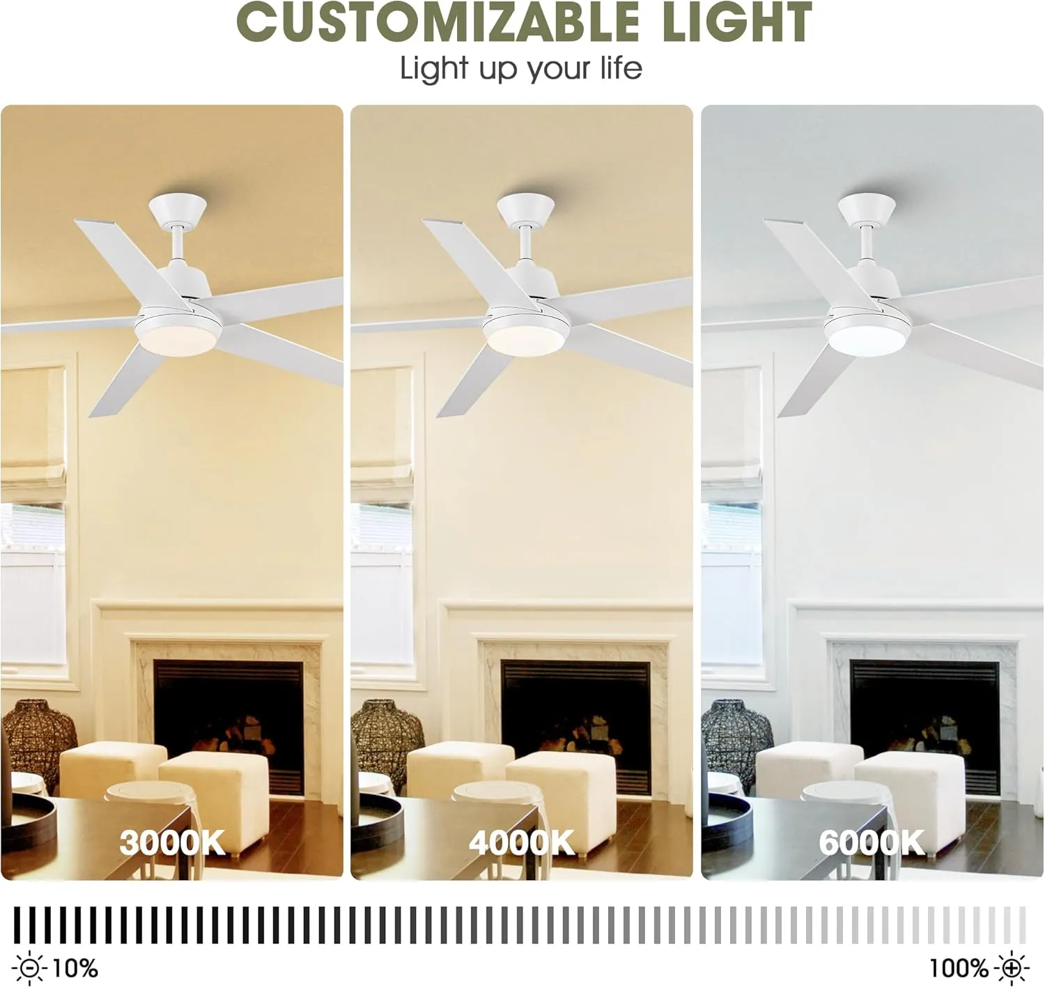 Ceiling Fans with Lights and Remote - 52 Inch Modern Cooling Fan with Noiseless Reversible DC Motor Timer White Ceiling Fan for Bedroom Living Room Dining room