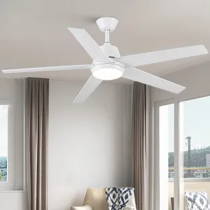 Ceiling Fans with Lights and Remote - 52 Inch Modern Cooling Fan with Noiseless Reversible DC Motor Timer White Ceiling Fan for Bedroom Living Room Dining room Fan with safety blade design