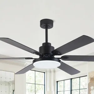 Ceiling Fans with Lights and Remote, 60 Inch Black Ceiling Fan with Light for Bedroom Living Room, Flush Mount Large Outdoor Ceiling Fans for Patios, Dimmable LED Chandelier, Reversible Blades, ETL Fan with safety blade design