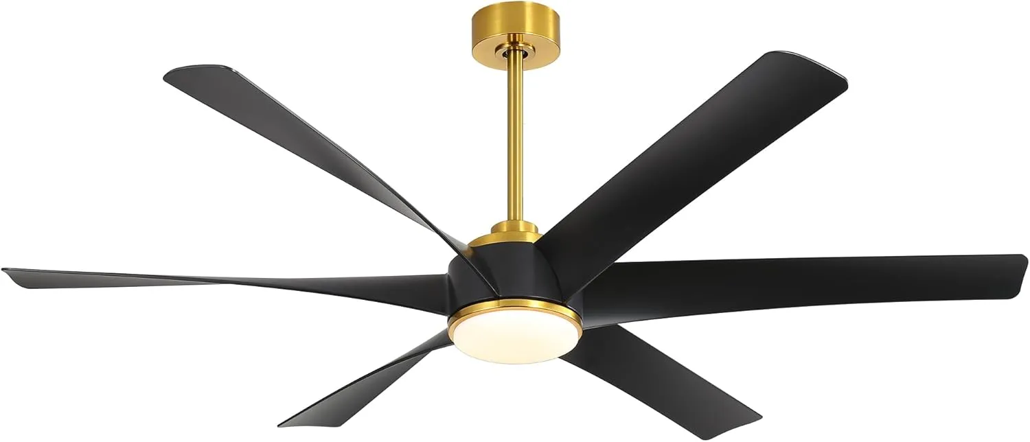 Ceiling Fans with Lights and Remote, 65 inch Black and Gold Ceiling Fan with 6 Blades, Reversible DC Motor, 3 Color Temperature, 6-Speed, Industrial Large Ceiling Fan for Living Room Bedroom Fan with safety blade design