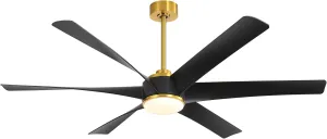 Ceiling Fans with Lights and Remote, 65 inch Black and Gold Ceiling Fan with 6 Blades, Reversible DC Motor, 3 Color Temperature, 6-Speed, Industrial Large Ceiling Fan for Living Room Bedroom Fan with safety blade design