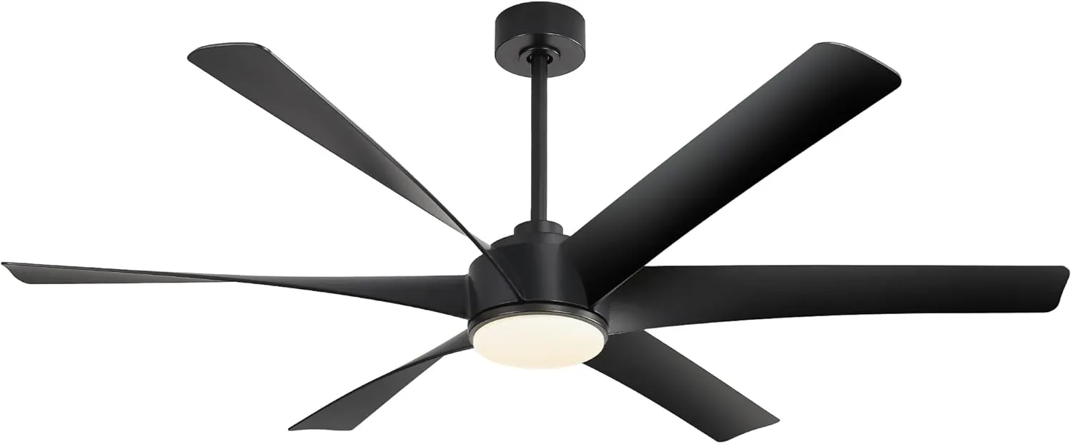 Ceiling Fans with Lights and Remote, 65 inch Black Ceiling Fan with 6 Blades, Reversible DC Motor, 3 Color Temperature, 6-Speed,Industrial Large Ceiling Fan for Living Room Home Bedroom Fan with safety blade design
