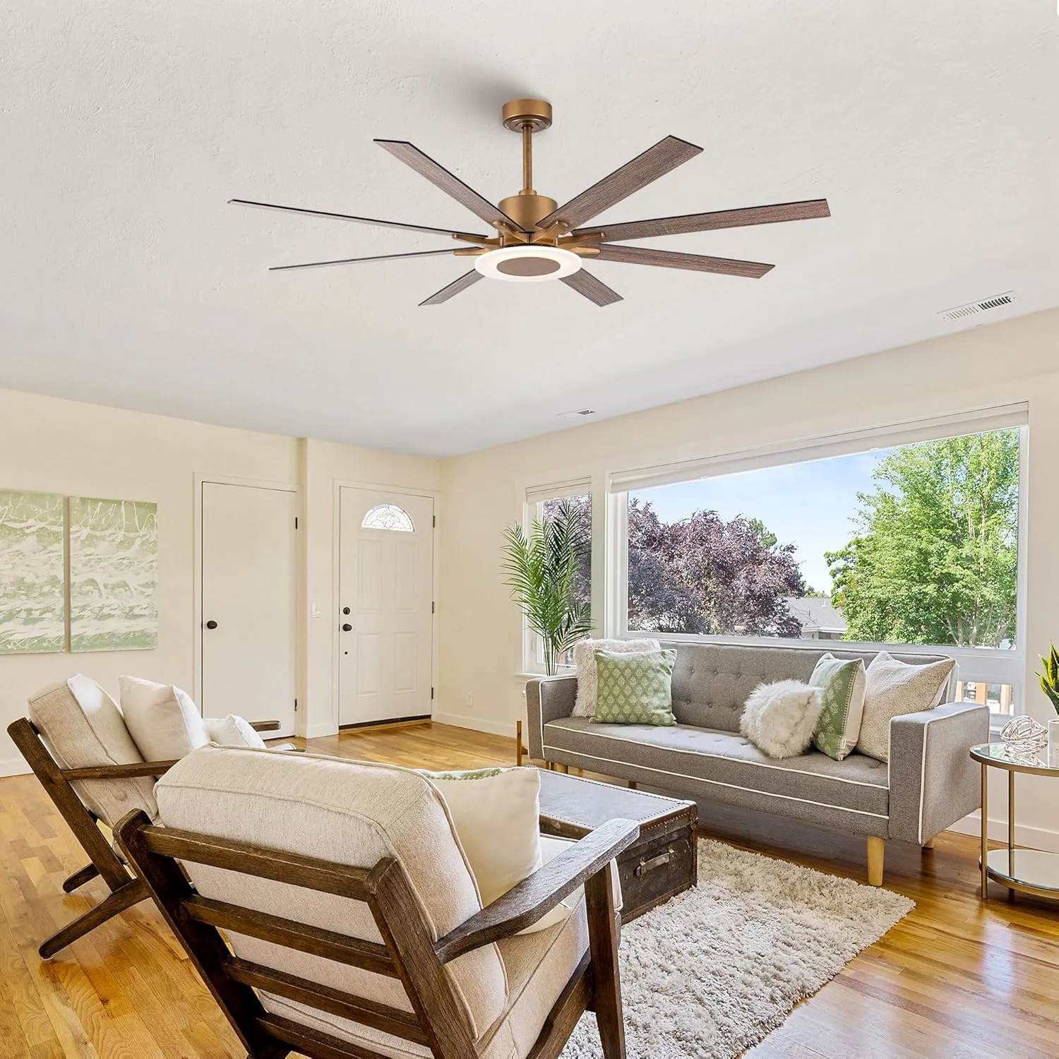 Ceiling Fans with Lights and Remote, 65 Inch Brass Ceiling Fan with Light Rustic Black Outdoor Ceiling Fans for Patios Covered, Dimmable LED, 6 Speeds, Reversible DC Motor, Ventilador de Techo con Luz
