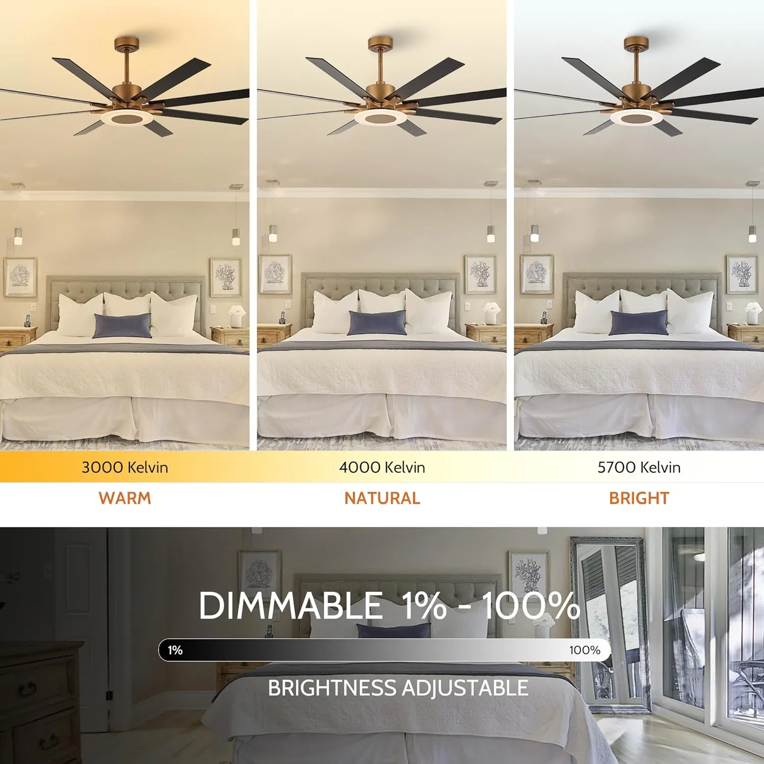 Ceiling Fans with Lights and Remote, 65 Inch Brass Ceiling Fan with Light Rustic Black Outdoor Ceiling Fans for Patios Covered, Dimmable LED, 6 Speeds, Reversible DC Motor, Ventilador de Techo con Luz
