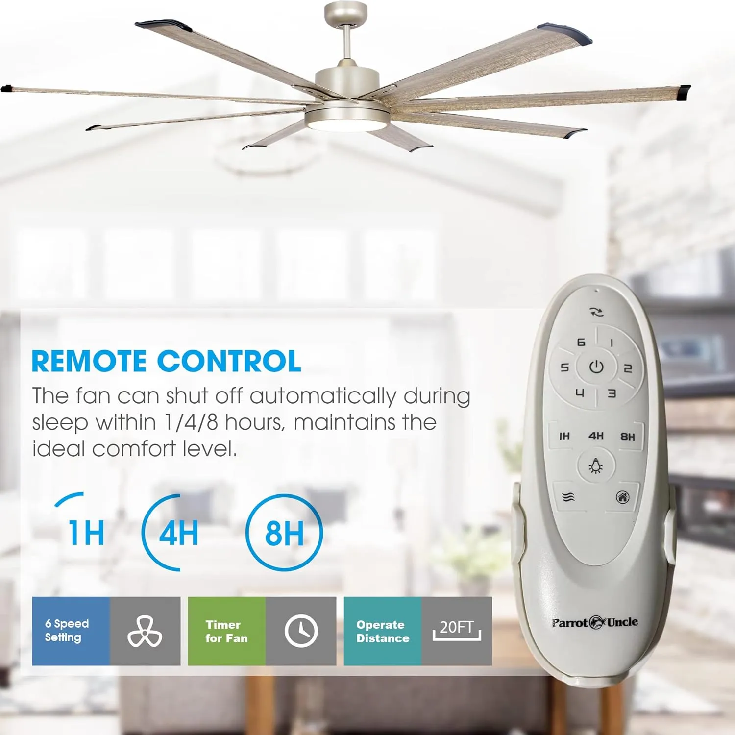 Ceiling Fans with Lights and Remote, 72 Inch Large CFM Ceiling Fan for Bedroom Living Room Shop Indoor Outdoor Fans, Dimmable LED Light with Fan, DC Motor 8 Reversible Blades, ETL Tested, Nickel