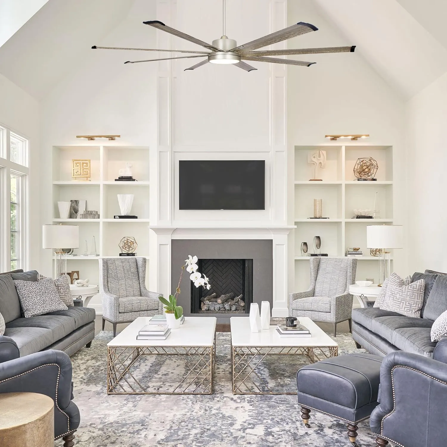 Ceiling Fans with Lights and Remote, 72 Inch Large CFM Ceiling Fan for Bedroom Living Room Shop Indoor Outdoor Fans, Dimmable LED Light with Fan, DC Motor 8 Reversible Blades, ETL Tested, Nickel