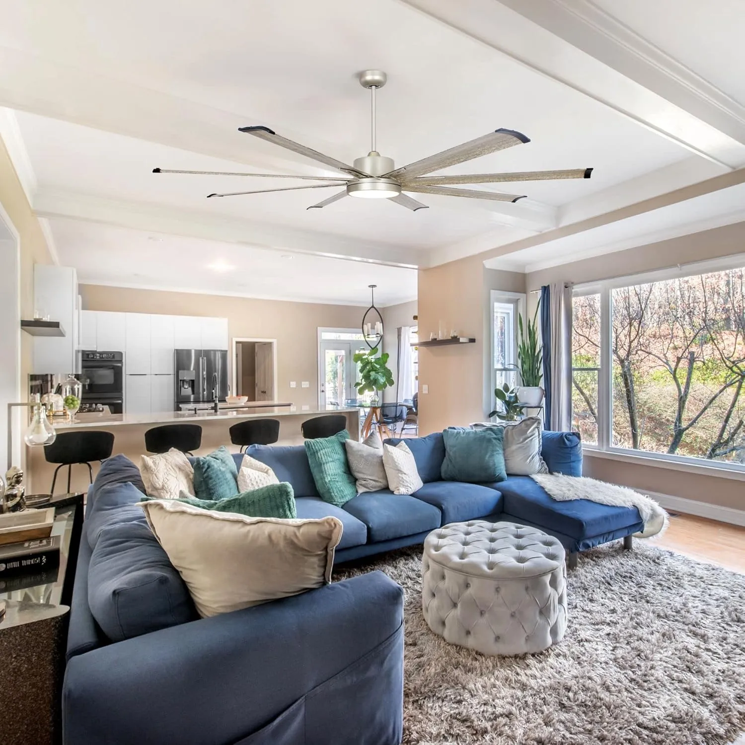 Ceiling Fans with Lights and Remote, 72 Inch Large CFM Ceiling Fan for Bedroom Living Room Shop Indoor Outdoor Fans, Dimmable LED Light with Fan, DC Motor 8 Reversible Blades, ETL Tested, Nickel