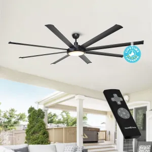 Ceiling Fans with Lights and Remote, 75 Inch Large Black Ceiling Fans with LED Light Flush Mount for Bedroom Living Room Indoor/ Outdoor, High CFM, DC Motor Reversible 8 Blades, Timer, ETL Tested Fan with safety blade design