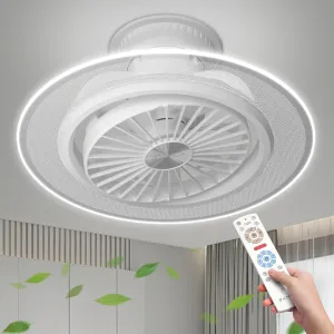 Ceiling Fans with Lights and Remote - 8 Speeds Flush Mount Ceiling Fan with Memory, Reversible, 2700-6500k Dimmable Smart Bladeless LED Fan Light, Low Profile Enclosed Ceiling Fan with Light 360-degree rotating fan for home use