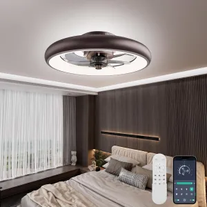 Ceiling Fans with Lights and Remote, Low Profile Ceiling Fan with Lights, 20'' Flush Mount Ceiling Fan, Dimmable LED Ceiling Fan, 6 Speeds, Rustic Smart Ceiling Fan for Bedroom/Living Room/Kitchen App-controlled remote fan for convenience