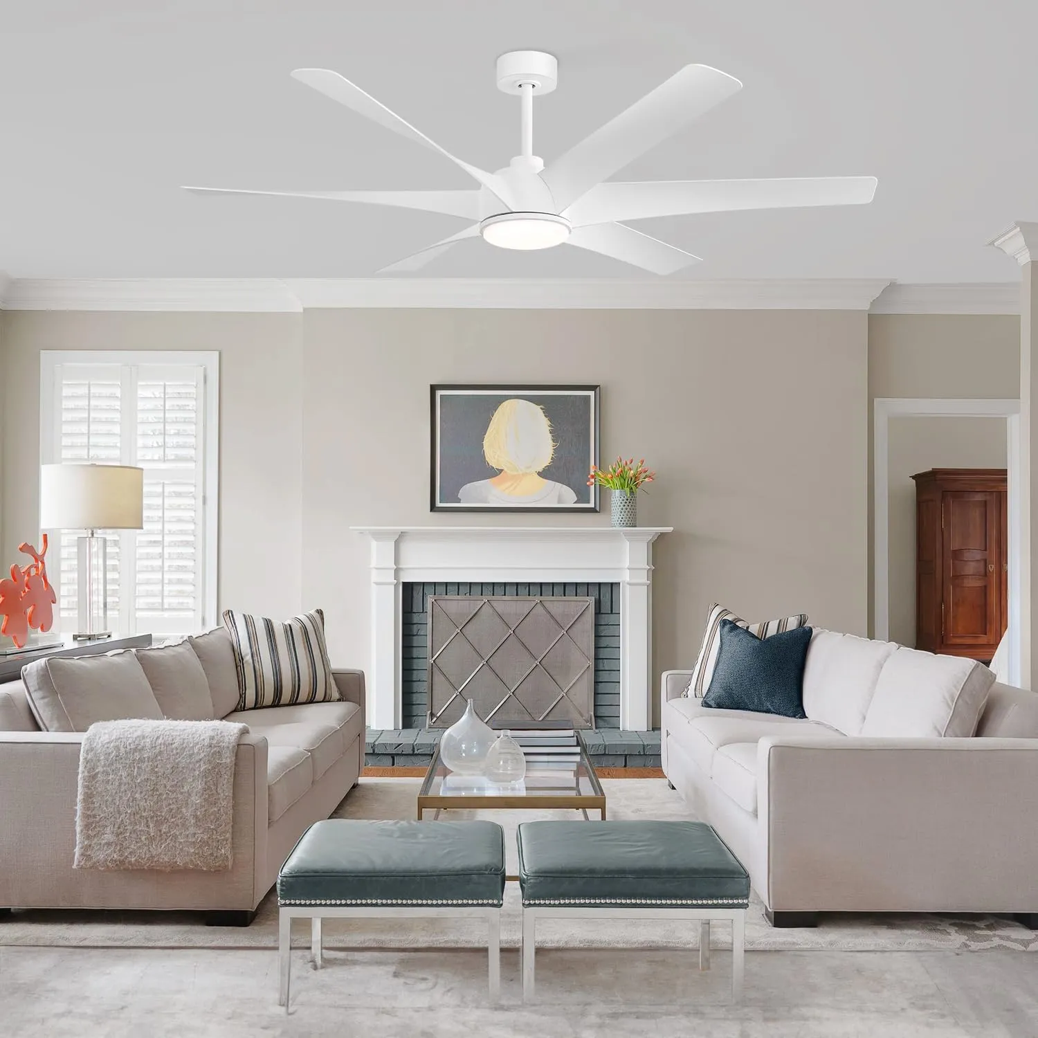 Ceiling Fans with Lights and Remote,65 inch 6 Blades Ceiling Fan Reversible DC Motor, 3 Color Temperature, 6-Speed,Industrial Large Ceiling Fan for Bedroom Living Room Home