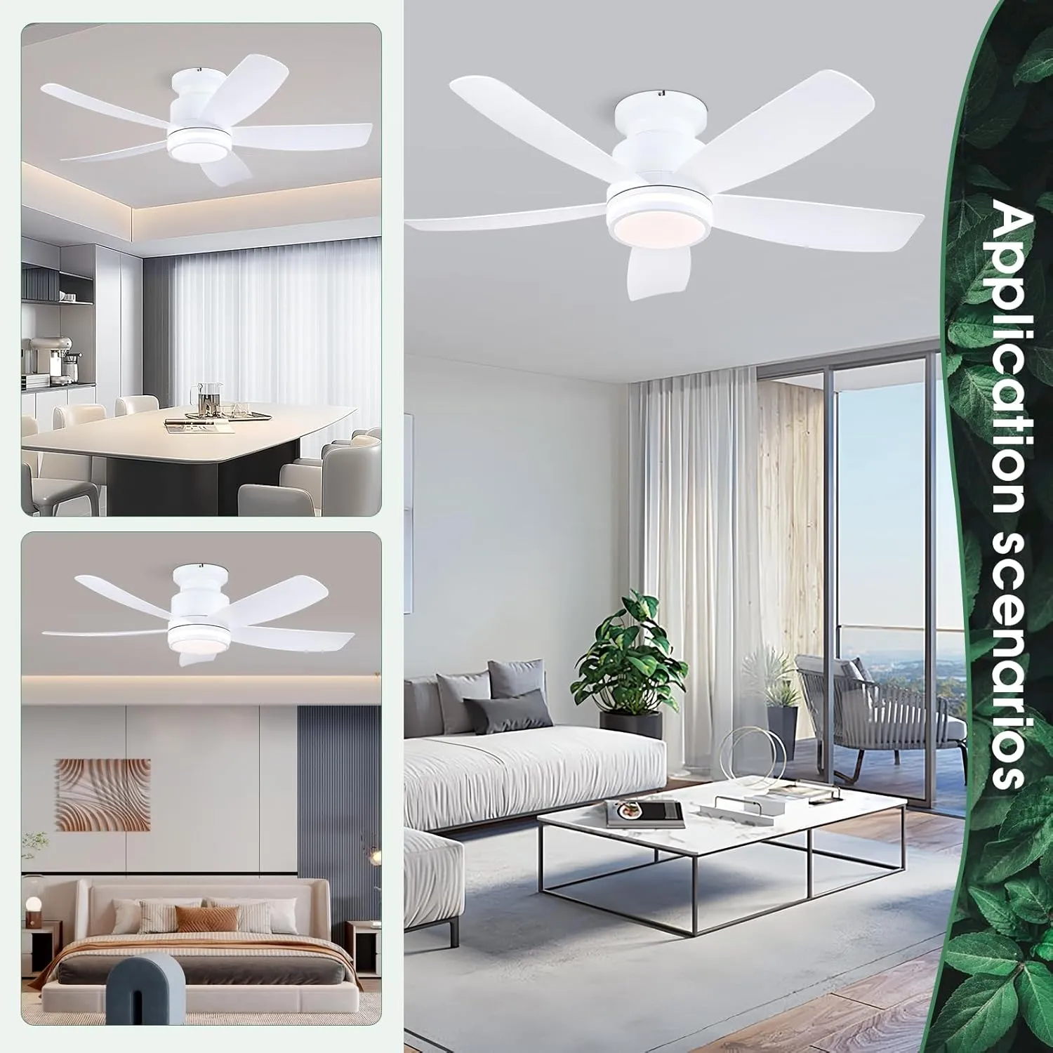 Ceiling Fans with Lights and Remote/APP Control, 41 inch Low Profile Flush Mount Ceiling Fan with Lights, LED Dimmable 5 Reversible Curved Blades 3 CCT 6 Speeds for Bedroom Living Room, White