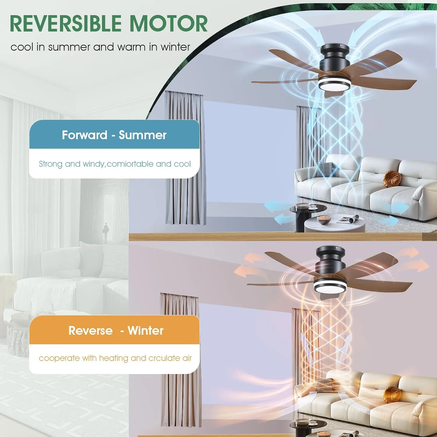 Ceiling Fans with Lights and Remote/APP Control, 41 inch Low Profile Flush Mount Ceiling Fan with Lights, LED Dimmable 5 Reversible Curved Blades 3 CCT 6 Speeds for Bedroom Living Room, Wood