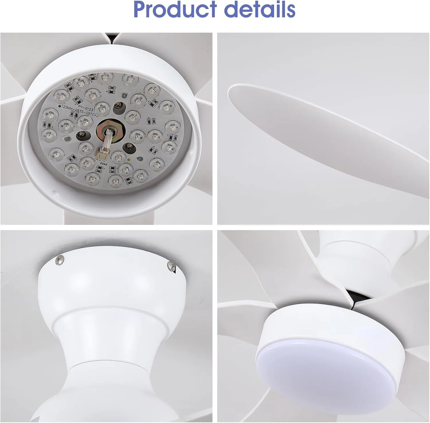 Ceiling Fans with Lights and Remote/APP Control, 44 inch Low Profile Ceiling Fans with Dimmable White Colors and RGB Lighting, 6 Speeds 5 Curved Blades for Kids Room Bedroom Bar, White