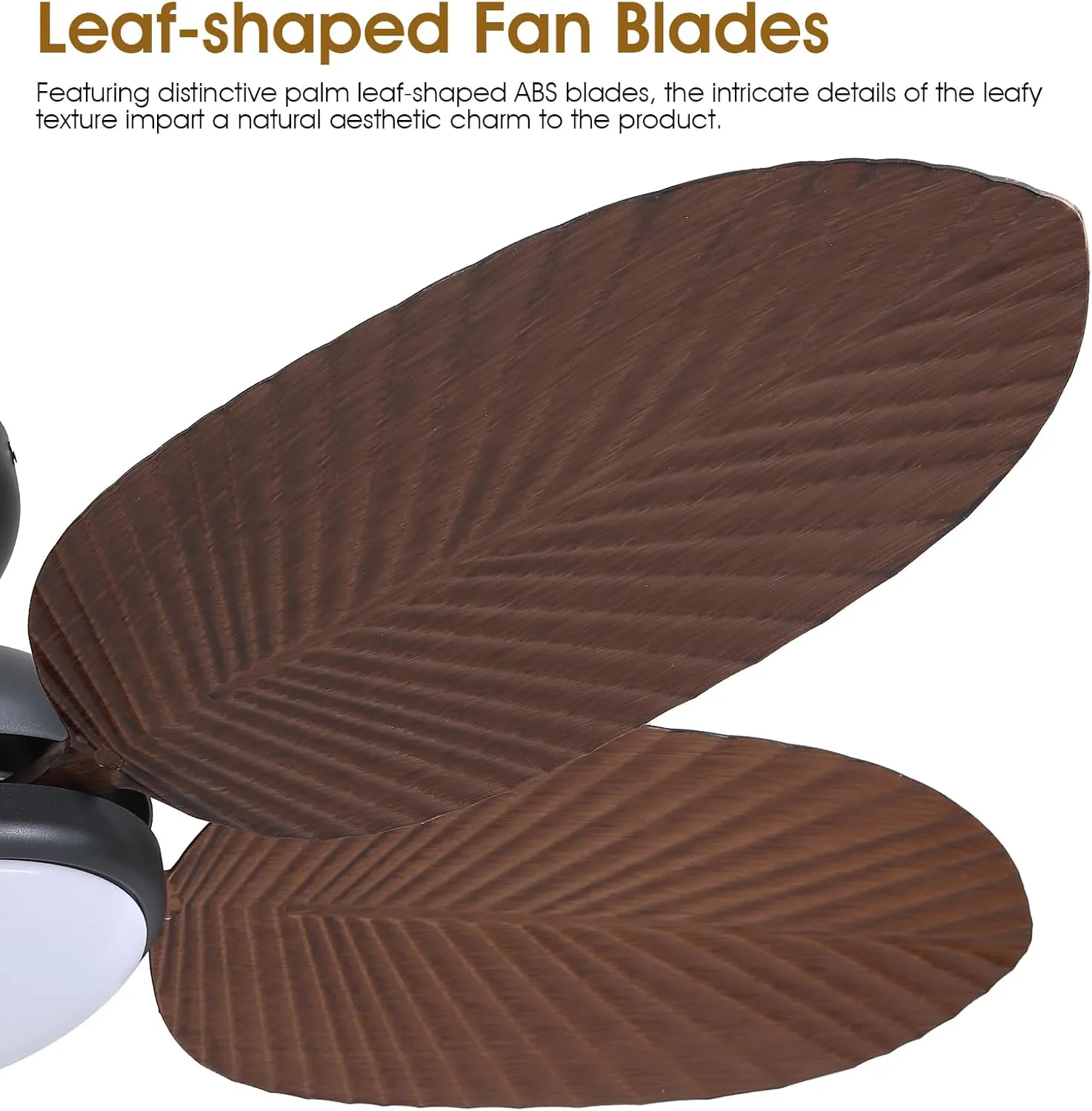 Ceiling Fans with Lights and Remote/APP Control, 45 Inch Low Profile Tropical Ceiling Fan for Living Room Bedroom, Outdoor Flush Mount Palm Leaf Ceiling Fan for Patios Porch, Brown
