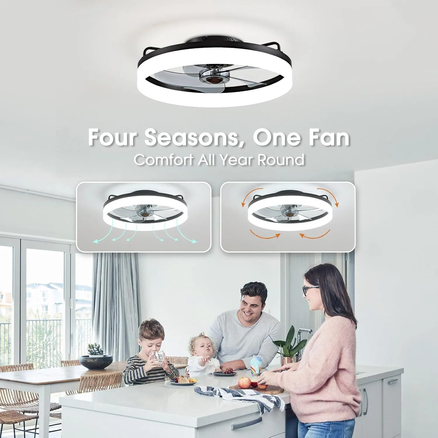 Ceiling Fans with Lights, Flush Mount Ceiling Fan with Lights and Remote, 6 Wind Speeds Low Profile Ceiling Fan for Bedroom, Kids Room and Living Room 20" (Black)
